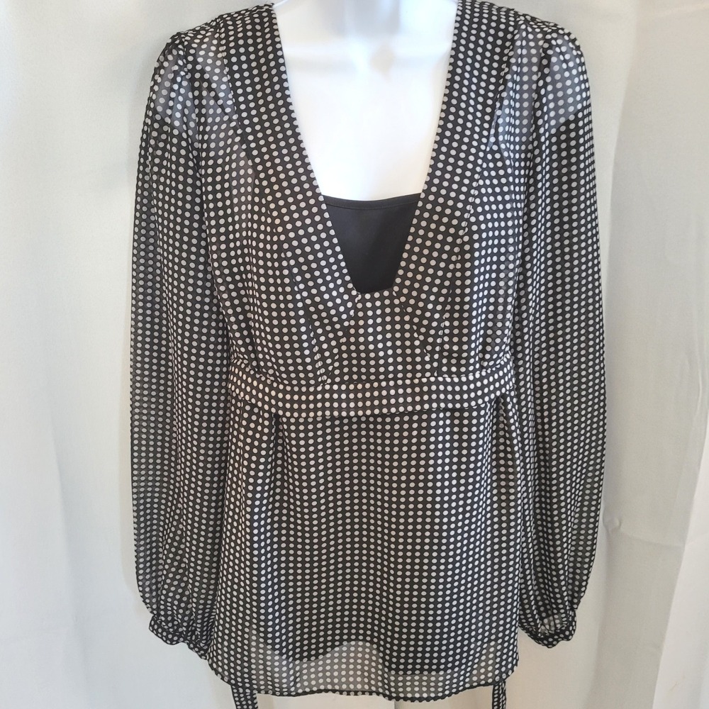 Polka Dot Womens Top Medium Sheer Tie Back Retro Rockabilly Whimsigoth 22085